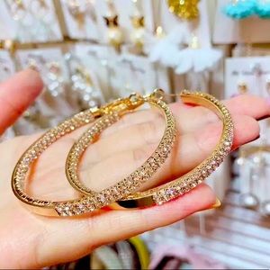 Big Gold Rhinestone Hoop Earrings